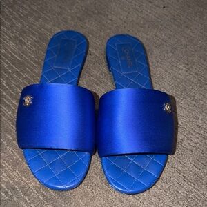 CHANEL Blue Satin Flats